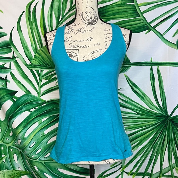 Roxy Small Bright Blue Sheer Lace Racerback Travel Cruise Florida Cali Tank Top - Picture 2 of 9